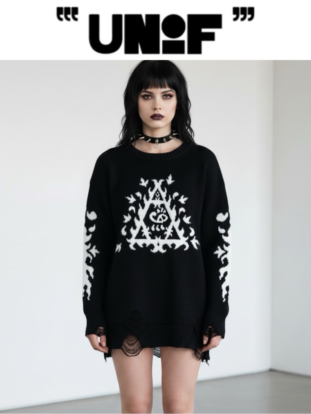 UNIF ORNATE DISTRESSED HIGH LOW ILLUMINATI SWEATER/ DRESS GOTH GRUNGE SIZE S